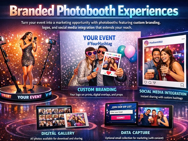 360 photobooth at corporate event with branding